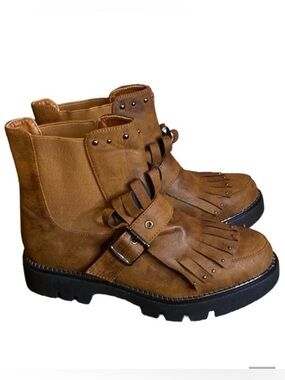 Moca Rebel Klit Brown Slip On platform Moto Grunge Boots Size 7